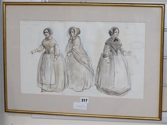 David Walker, pencil and watercolour, design for Anninas costume in La Traviata, inscribed, label verso, 28 x 47cm